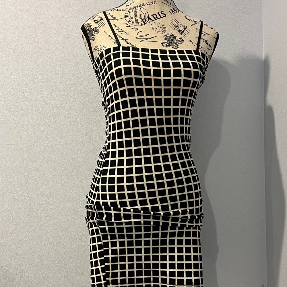 Black and White Grid Bodycon Mini Pattern Dress